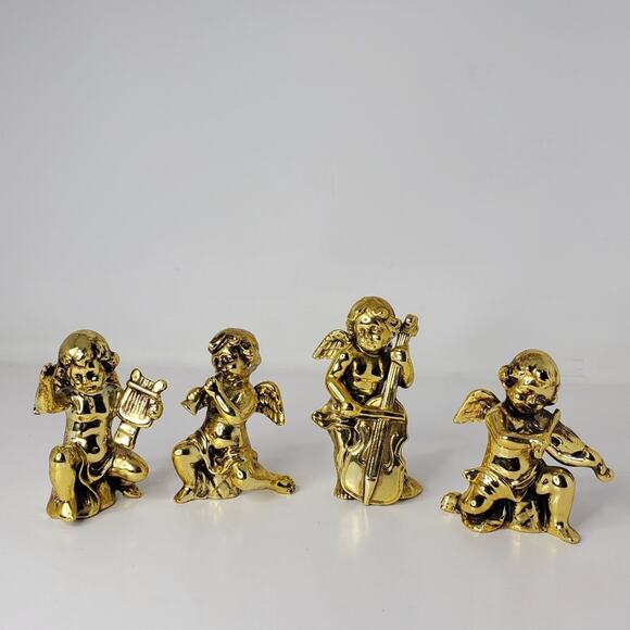 Vintage Gold Painted Cherubs angles musically instruments gold plated Japan - Picture 1 of 11